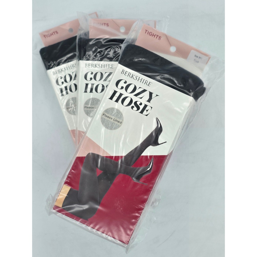 Berkshire Cozy‎ Hose Tights Womens Size 3X4 Black Fleece Lined 70 Denier -New